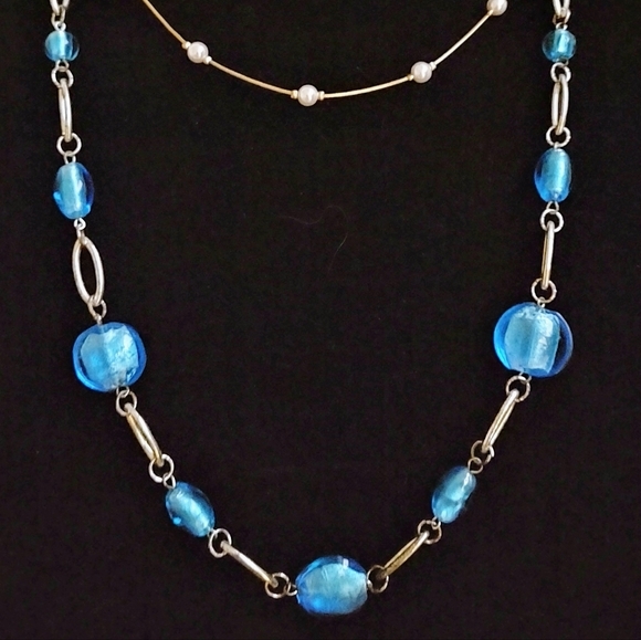 SALE ! Necklaces Blue Polished Glass & Silver necklace & Gold & White necklace 2 - Picture 2 of 9